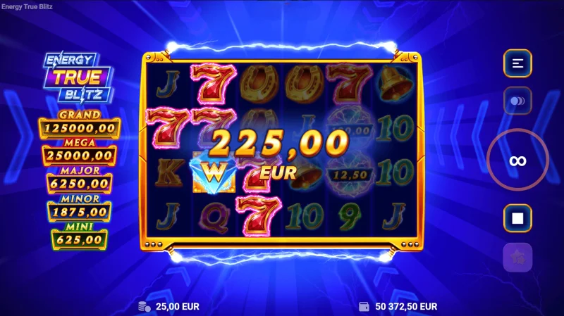 Energy True Blitz - vinst på samlade Cash-symboler