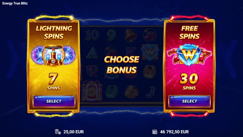 Energy True Blitz - val av Lightning Spins-alternativ
